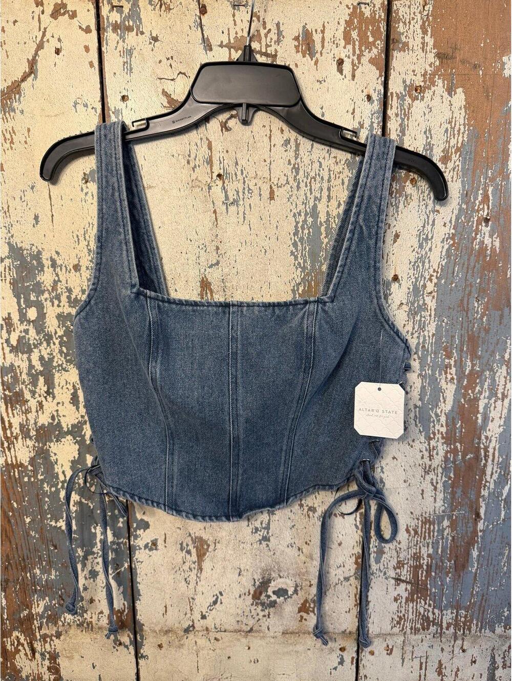 NWT Altar'd State Blue Denim Jean Corset, size Large